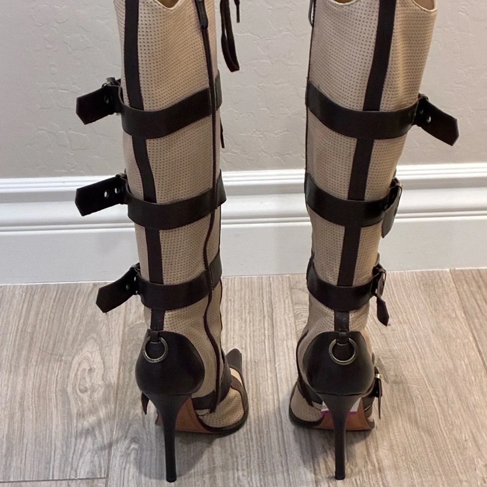 Gianmarco Lorenzi Brown and Cream Heeled Boots - Picture 7 of 8